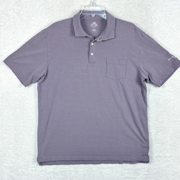 Peter Millar Mens L Seaside Wash Purple Striped Embroidered Preppy Golf Polo - Picture 2 of 9